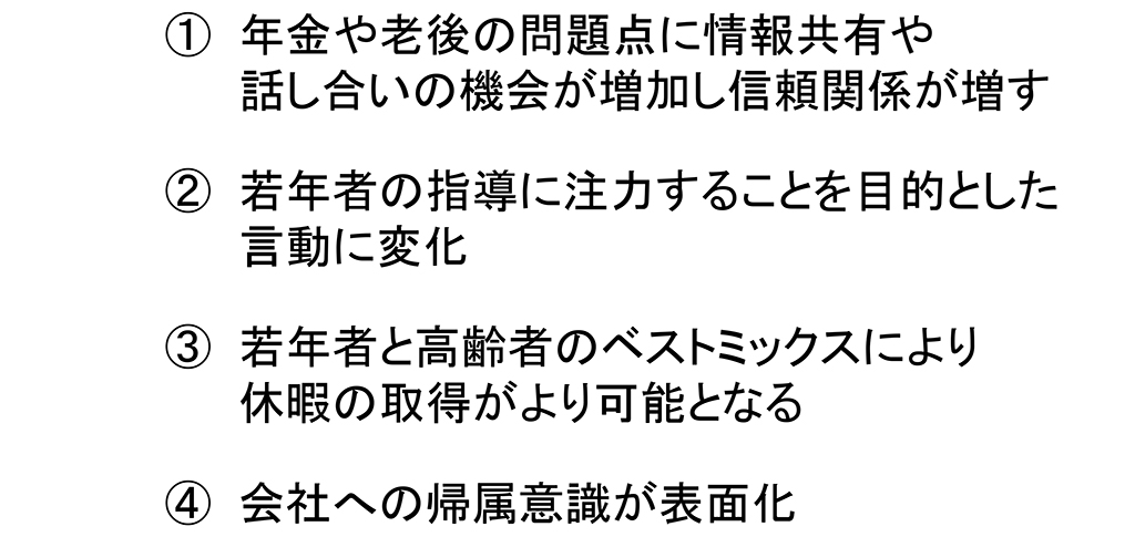 当社の支援・取り組みについて（再雇用高齢者の効用）